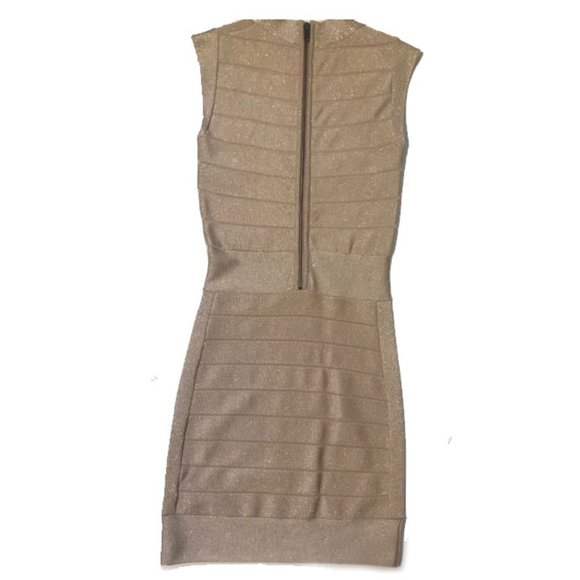 French Connection Metallic Gold Bandage Dress Sz 0 - Picture 7 of 9